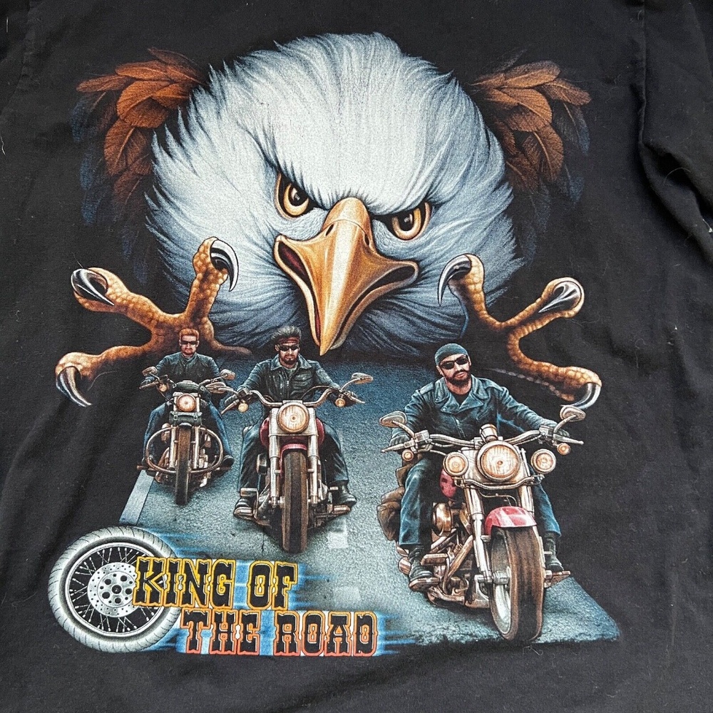 Rock Eagle T-shirt Long Sleeve Bikers Graphic Large Eagle Print Black Size M
